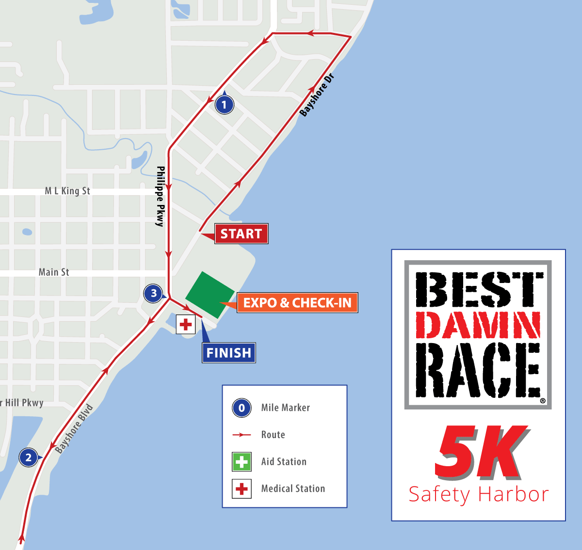 Best Damn Race Safety Harbor, FL - 5K Race Map