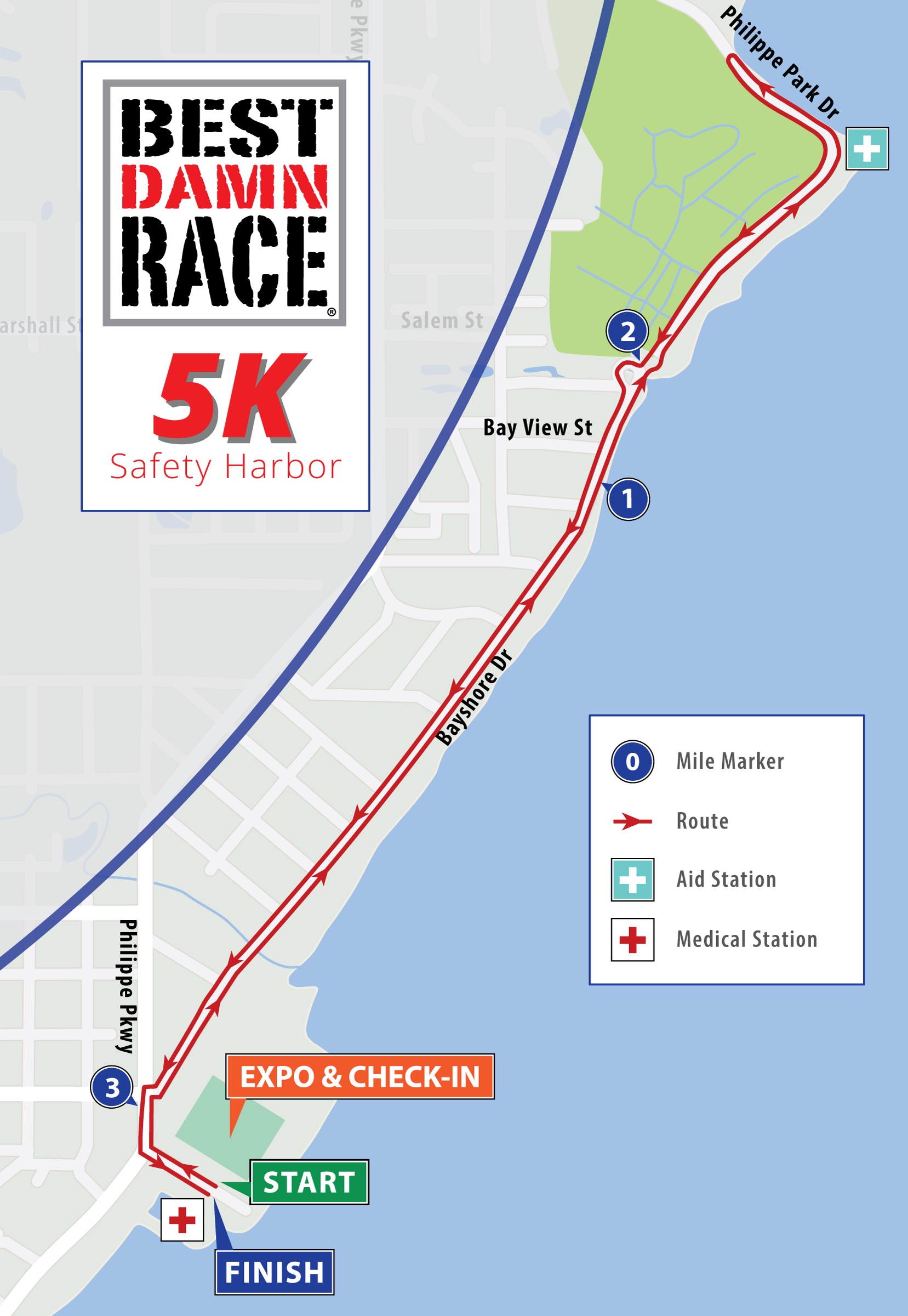 Best Damn Race Safety Harbor, FL - 5K Race Map