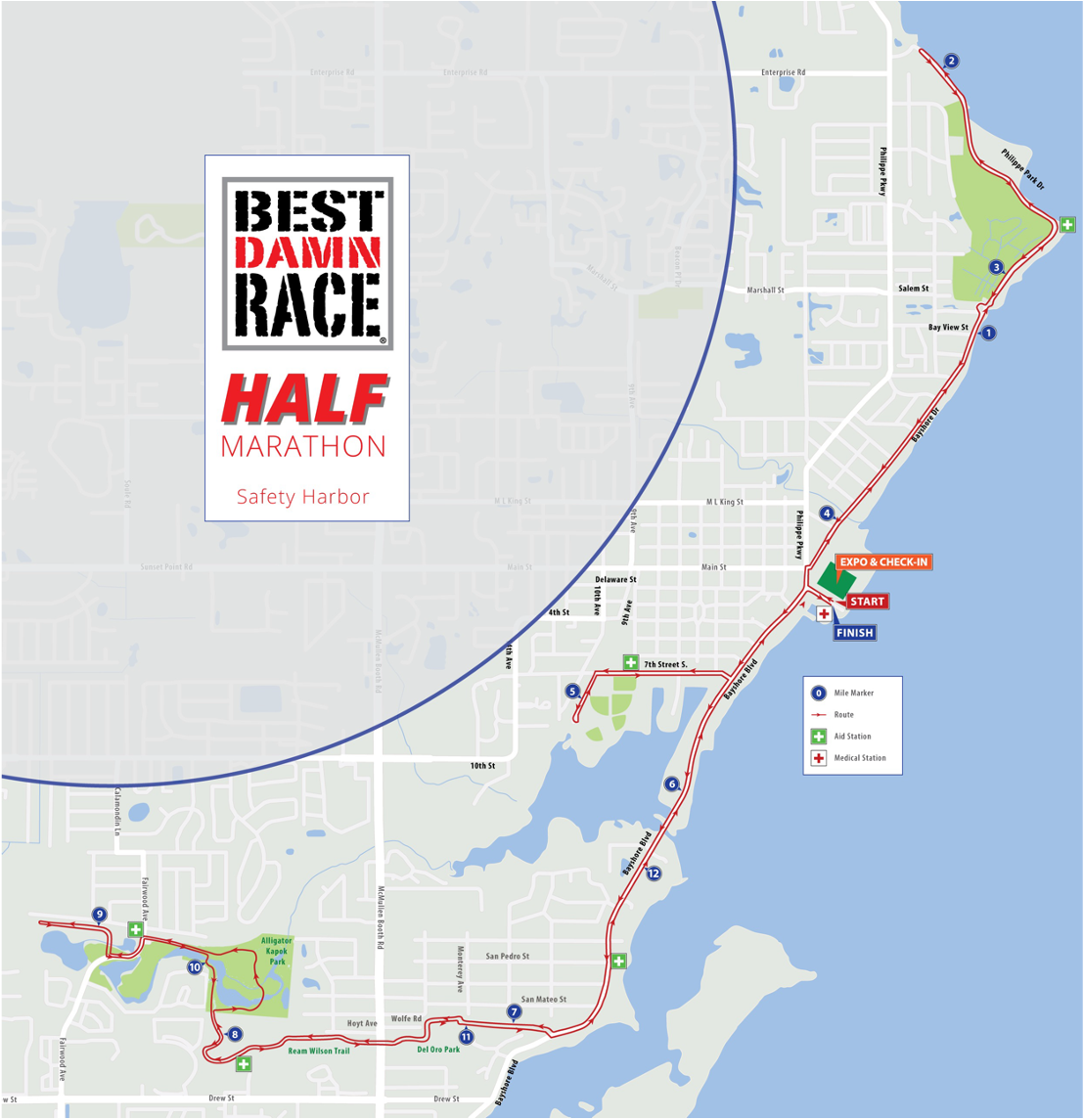 Half 27 Best Damn Race - Half Marathon Race Map